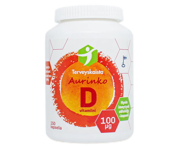 Aurinko D-vitamiini 100 μg oliiviöljykapseli 150 kaps
