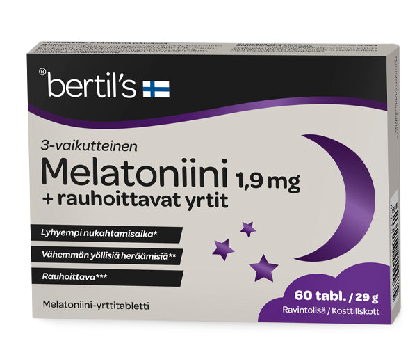 Bertil's Melatoniini 1,9 mg + rauhoittavat yrtit 60 tabl
