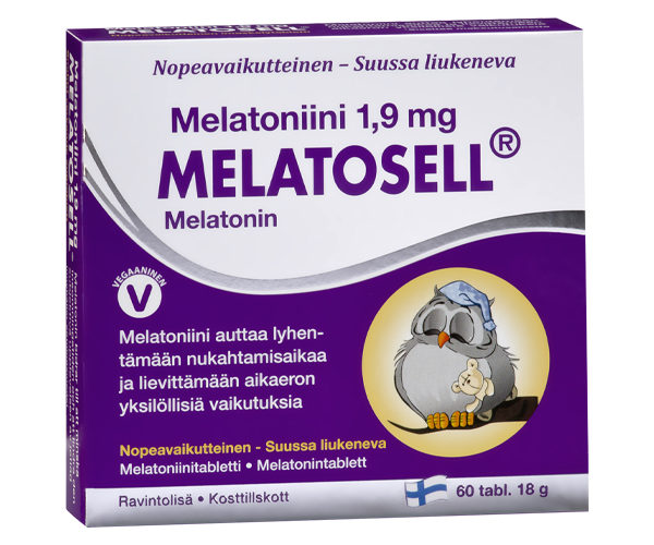 Melatosell
Nopeavaikutteinen suussa liukeneva melatoniinitabletti