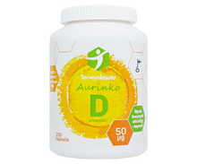 Aurinko D-vitamiini 50 μg oliiviöljykapseli 200 kaps