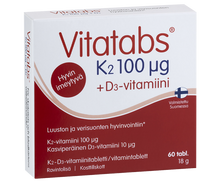Vitatabs K2-D3-vitamiinitabletti luuston ja verisuonten hyvinvointiin