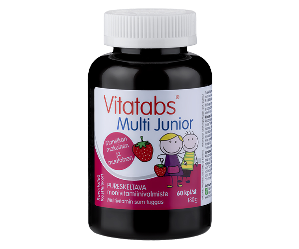 Vitatabs Multi Junior pureskeltava mansikan makuinen monivitamiinivalmiste lapsille