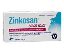 Zinkosan Fresh Mint imeskeltävä sinkki-C-vitamiini-pelargoniauutetabletti 20 tabl